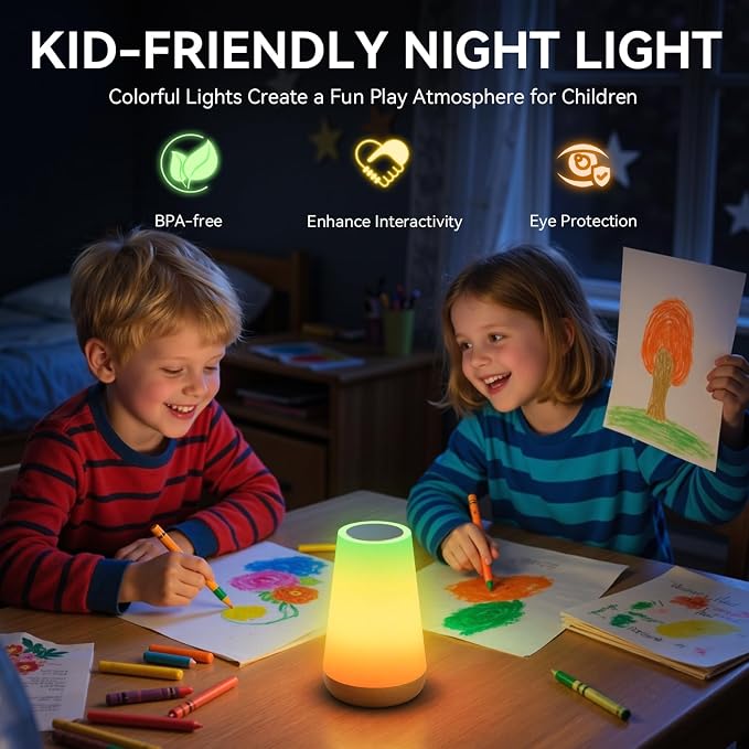 Auxmir Smart Night Light, App/Voice Control Table Lamp with Timer(Corded) | works with Alexa and Google Assistant, touch control, RGB colors and dimmable lighting, 100+ scene modes and music sync