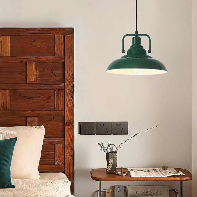 Farmhouse Pendant Light, 12.5inch, 2 Packs Green Kitchen Pendant Lights, Modern Pendant Lights, Pendant Lights Kitchen Island, Pendant Light for Bedroom, Office, Kichen Sink, Library