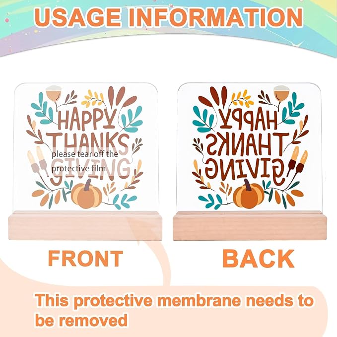 Happy Thanksgiving Desk Decor Gifts Autumn Table Decorations for Desk Plaque Clear Acrylic Sign with Wooden Stand for Fall Party Decorations Home Office Decorative Signs