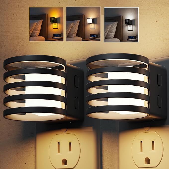 L LOHAS LED Night Light, 4 Pack 3CCT Night Lights Plug into Wall | Amber/3000K/5000K Adjustable Color Temperature Night-Lights, Dimmable Nightlight Dusk to Dawn Sensor Bedroom Hallway Bathroom