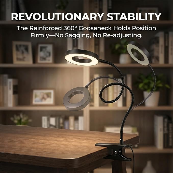 USB Clip on Light for Bed Headboard, Flexible Reading Lamp with Aluminum Cooling Head, 30 Lighting Modes Clamp Desk Lamp for Dorm, Home, Office, Crafting & Nursing, 48 LEDs