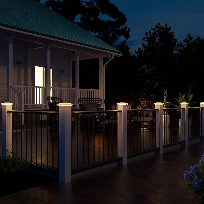 VOLISUN White Solar Post Cap Lights, Warm White Fence Lights 8 Pack | Solar powered waterproof lamps fit 4x4/6x6 wooden & 4x4/5x5 vinyl posts for garden, patio, porch and backyard use