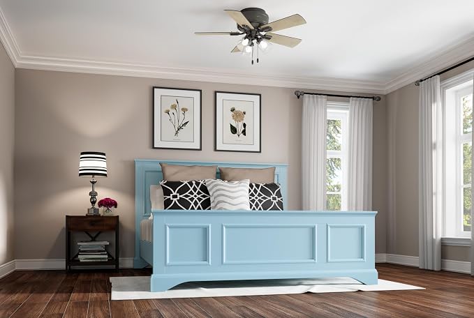 Hunter Crestfield, Indoor, Ceiling Fan, Quiet, 42 inch, Noble Bronze | with LED Lights and Pull Chain, Low Profile Flush Mount, 5 Blades, For Bedroom, Living Room, Kitchen, 52153
