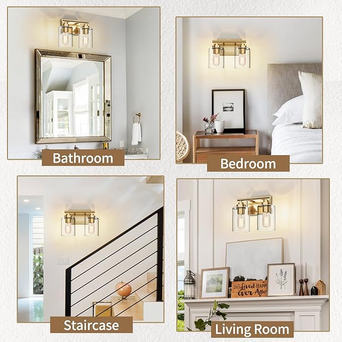 Bathroom Vanity Light Over Mirror,Bathroom Light Fixture Wall Sconce Lighting for Bedroom,Living Room (Gold, 2-Light)