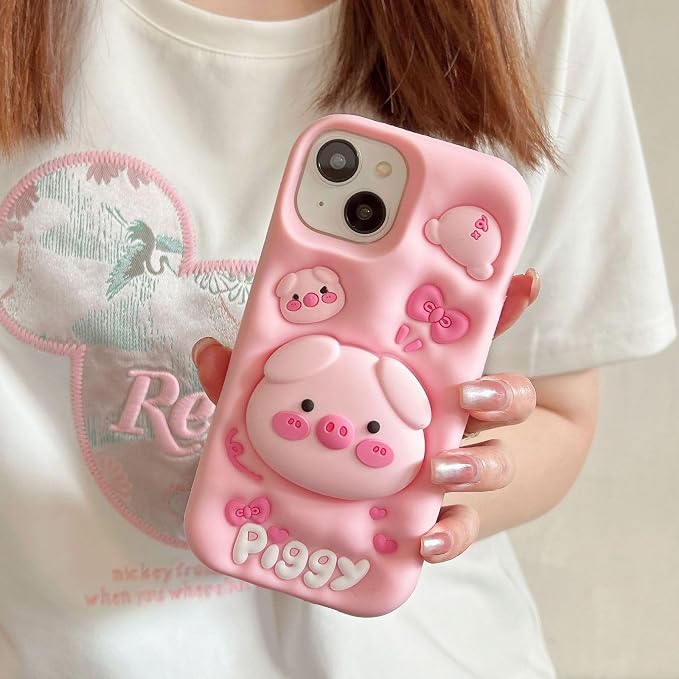 Kawaii Phone Case for iPhone 16 Promax Cute 3D Cartoon Pink Pig Silicone Protective Case Cover for Women & Girl