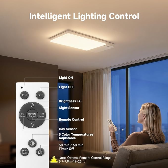 NARUNDREN 12000mAh Rechargeable LED Motion Sensor Ceiling Light for Closet | 400LM Brightness, 3 Color Temps & 5-Step Dimming, Battery Operated w/Remote, Wireless Magnetic Mount for Indoor Scenes