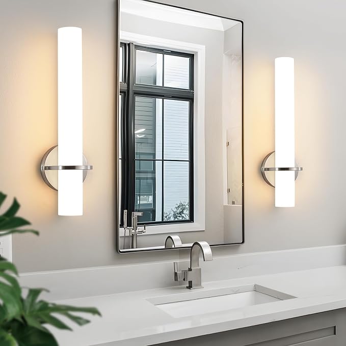 AIJIASI Brushed Nickel Bathroom Sconces Wall Lighting 18W LED Dimmable Vanity Light Fixture, 2700K-5000K Indoor Modern Wall Light Fixtures for Bedroom Living Room Mirror Hallway Porch 18 inch