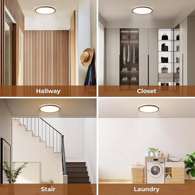 Matane Motion Sensor LED Ceiling Light with Remote, 12 Inch Wired Flush Mount Light 3000K 4000K 5000K, 2400LM Dimmable Motion Sensor Light Indoor for Closet Hallway Laundry Stairs Walnut
