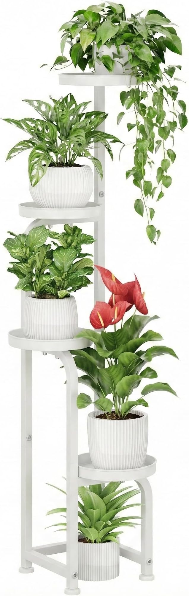 Bamworld Corner Plant Stand Indoor Outdoor Tall Metal Flower Pot Stands | 4 Tier White Heavy Duty Plant Shelf for Multiple Plants, Patio Garden Balcony Living Room Bedroom(Patent Design)