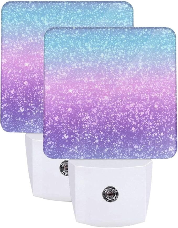 Colorful Rainbow Lightpurple and Pink and Blue LED Plug-in Night Lamp 2 Piece Set, Auto Sensor Emergency Nightlights Set of 2 for Dawn/Dusk Bedroom Kitchen Bathroom Stairs Hallway Toilet