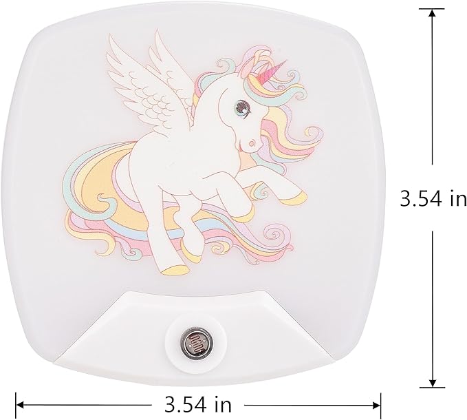 2 Pack - Cartoon Unicorn LED Plug-in Night Light for Kids - Wall Lamp Take Good Care Children Sleep Light Sensor Auto Controlled Nightlights for Baby Nursing C
