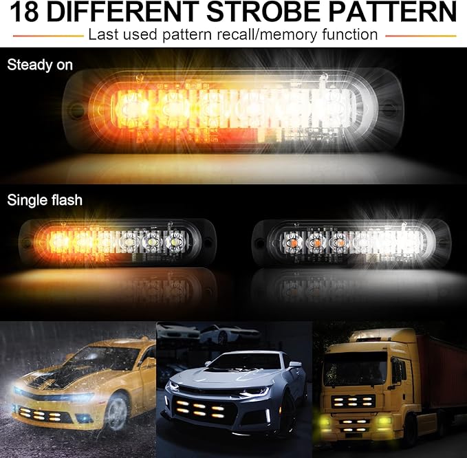 20 Pack LED Emergency Strobe Lights 6 LED Amber White Surface Mount Flashing Lights Warning Emergency Flashing Lights Construction Caution Lights for Truck Off Road Car Firefighter Vehicles ATV SUV