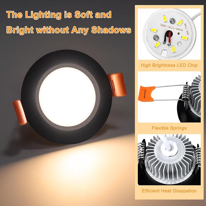 2 Inch LED Recessed Lighting 16 Pack, Dimmable LED Downlight 3W (35W Halogen Equivalent), 3000K Warm White, CRI80+ Recessed Lights, Canless LED Recessed Lighting with Driver for Ceiling