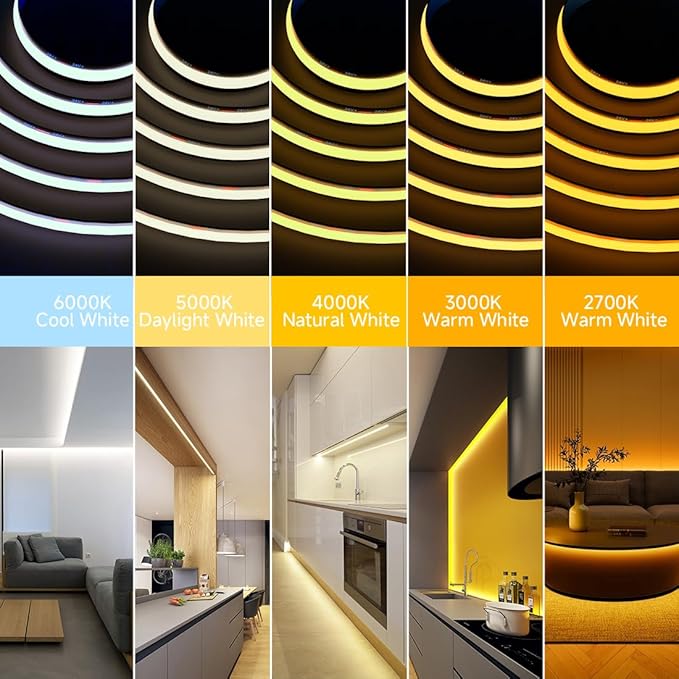 BTF-LIGHTING FCOB COB LED Strip Warm White 2700K, UL Listed 480LED/m High Density Uniform Light, 16.4FT DC24V CRI 90+ 8mm Width Tape Light for Home Indoor DIY Lighting(No Adapter or Controller)