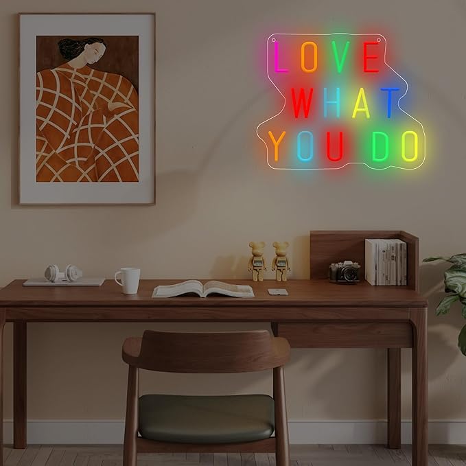 Love What You Do LED Neon Sign, Inspirational Wall Decor with Dimmable USB Powered Neon Light for Bedroom, Living Room, Office, Bar Decor Holiday Birthday Gift