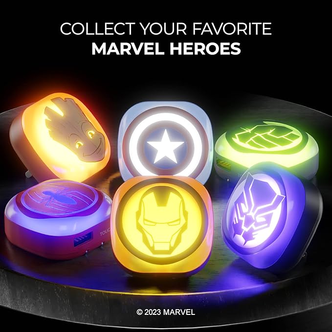 iJoy Marvel Spiderman Night Light with Touch LED and USB Charging Port- Spider Man Stuff/Spider-Man Gifts for Boys and Fans of Marvel- Foldable Plug and Build in USB Phone Charger- Spiderman décor