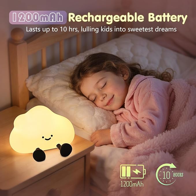 YISUN Cloud Night Light, Cute Silicone Nightlight for Baby Toddler, Rechargeable LED Nursery Lamp with Timer, 3 Level Dimmable Soft Squishy Night Lamp Gift for Bedroom Kids Room Decor
