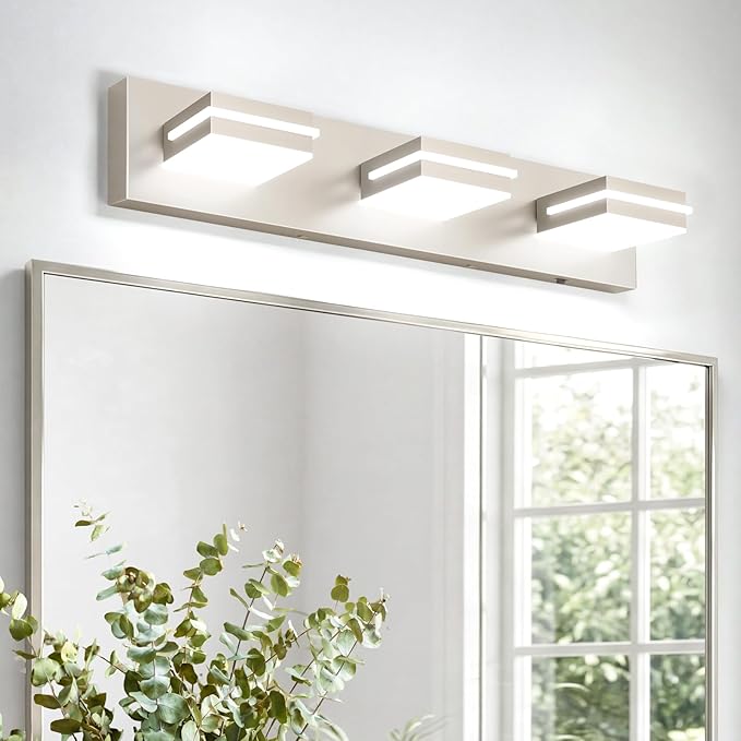 VOLISUN Modern Bathroom Vanity Light Fixtures (3-Light, 24-Inch), Brushed Nickel LED Bathroom Light Fixtures Over Mirror, 360°Rotatable Head, LED Vanity Lights for Bathroom (Cool White 6000K)