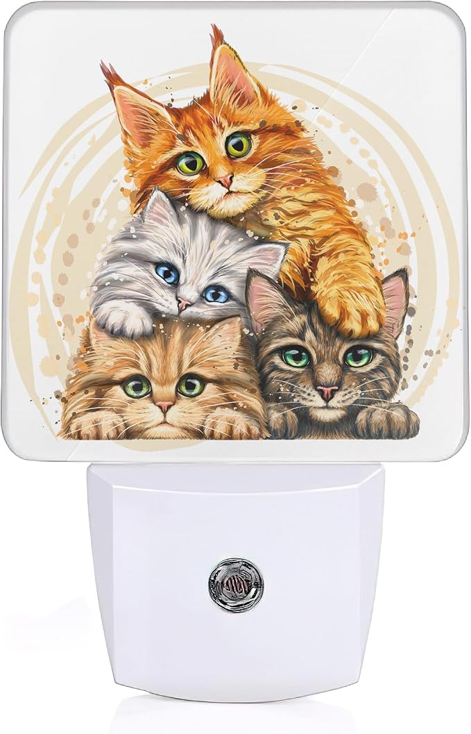 Cute Cats Night Light,Plug in Night Light, Dusk to Dawn Sensor Nightlights for Stairway/Hallway/Kitchen/Bedroom/Bathroom 0.5W