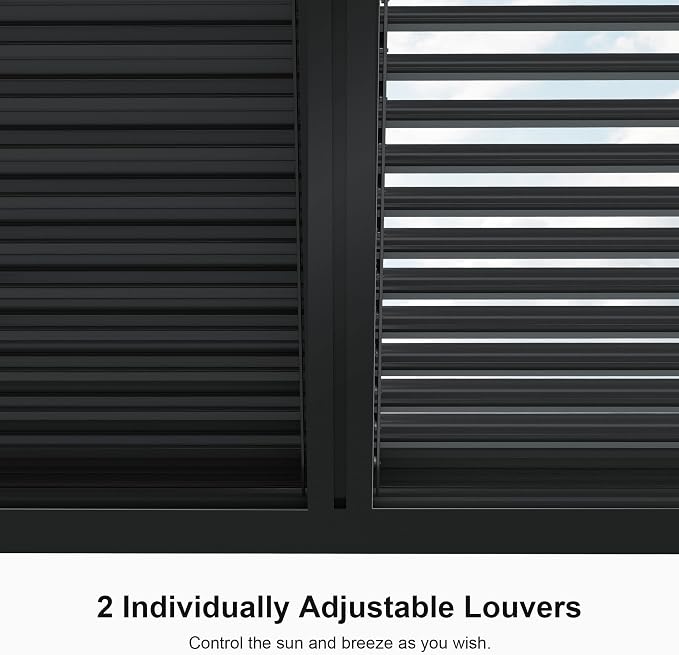 PURPLE LEAF Louvered Pergola 94AS 10' x 14' w/ 1L2W Side Shade Screen Grey | Two Adjustable Roofs, Rainproof Gutters, Zero-Rust Aluminum, Plus Textilene Sunshade With UV Block, DIY-Friendly Design