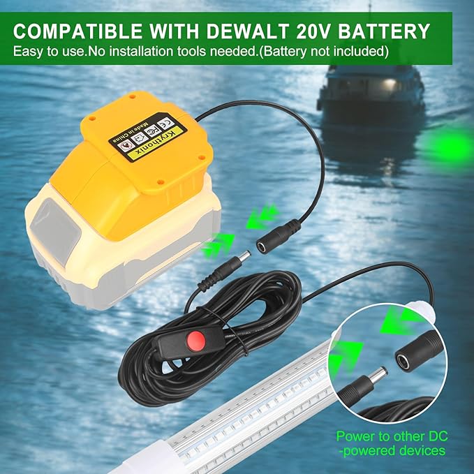 Underwater Fishing Light Compatible with Dewalt Battery(Tool Only | Green Fishing Light LED Underwater For Crappie And Squid Attaracting,13W,1512 lumens,Green Dock Light(No Battery)