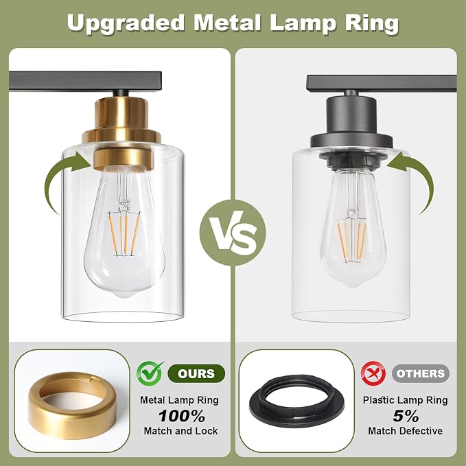 Modern Bathroom Light Fixtures, 5 Light Vanity Lights Over Mirror, Black and Gold Wall Lamp with Clear Glass for Living Room Cabinet Bedroom Porch