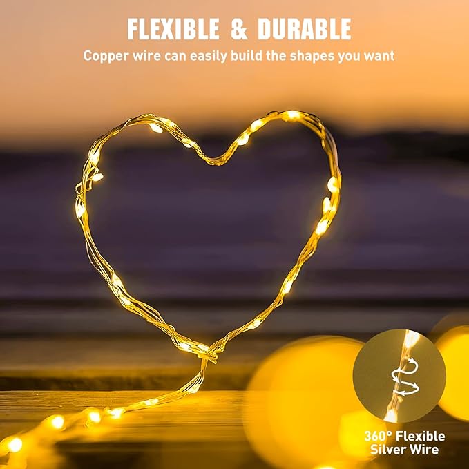 JMEXSUSS 4 Pack 50 LED Fairy Lights Battery Operated, 16.1ft Warm White Twinkle Lights Indoor Outdoor, Battery String Lights for Bedroom Classroom Dorm Wedding Party DIY Christmas Decoration
