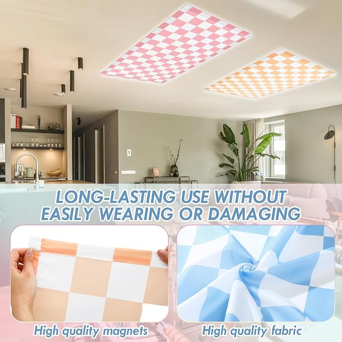6 Pcs 4 x 2 Feet Fluorescent Light Covers Pastel Checkers Magnetic Light Cover for Ceiling Lights with 60 Magnets Decorative Magnetic Filters for Home Classroom Office Kitchen Decoration
