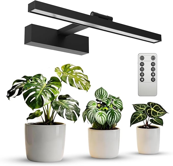 SANSI Wall Mounted Grow Lights for Indoor Plants, 35W LED Plant Lights | Full Spectrum Plant Lights for Indoor Growing, 4-Level Dimmable 4000K Grow Lamp, 4/8/12H Remote Timer
