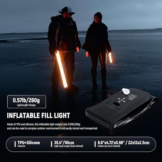NEEWER Basic 21W Handheld LED Fill Light 35.5"/90cm, Bi Color Portable Inflatable TPU Video Lighting, 2700-6500K 1300Lux 12 Effects CRI95 2500mAh Battery, for Studio Photography Video Recording, GC21B