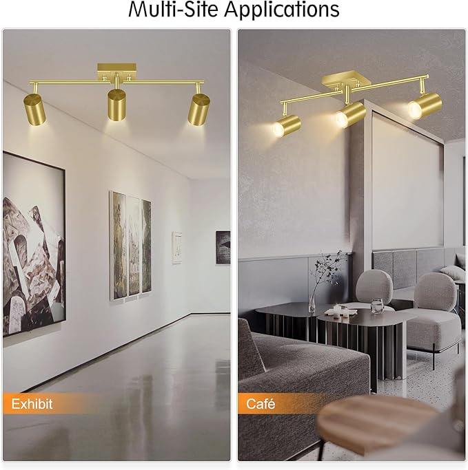 3 Light Track Lighting Fixtures Ceiling, Gold Kichen Track Lighting, Rotatable Light Heads, Adjustable Modern LED Track Lights for Kitchen/Living Room/Hallway/Bar,GU10 Bulb Not Included