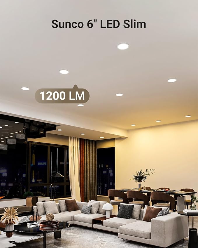 Sunco Lighting 6 Inch Ultra Thin LED Recessed Ceiling Lights Slim, Selectable Color Temperature, Dimmable 14W=100W, 1200 LM, Canless Wafer Thin with Junction Box - ETL Energy Star 6 Pack