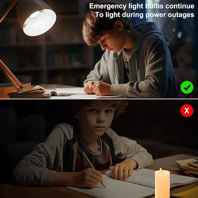 Ostwiki Emergency Rechargeable Light Bulbs 10 Pack A21 3000K Warm | 9W E26 E27 Battery Powered Bulb Auto-On During Power Outage, Hurricane Camping,with hook,plug caps and socket
