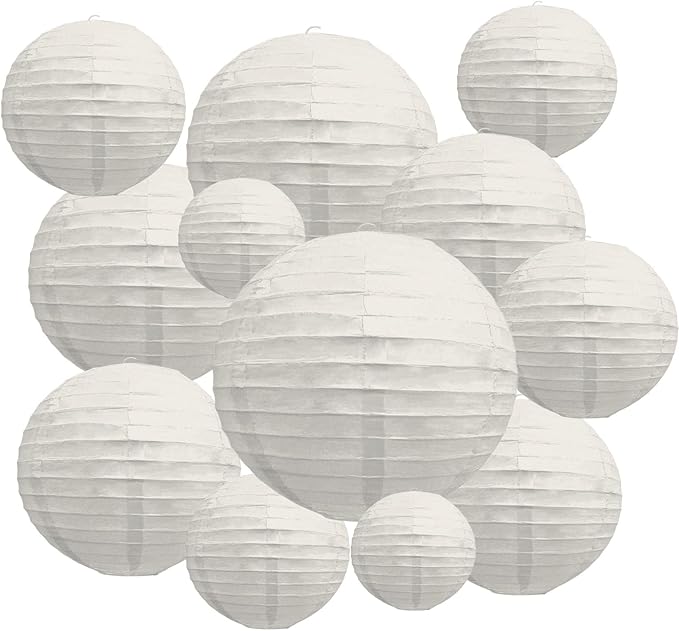 20Pcs Gray Paper Lanterns for Parties, 6” 8” 10” 12” Chinese Asian Hanging Round Paper Lanterns for Birthday Wedding Halloween Christmas Home Decor Party Decor