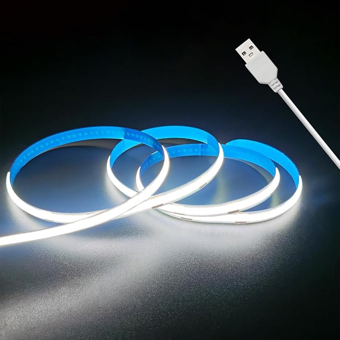 ZSLAIFU A 5V USB LED Light Strip, COB LED Strip Lights, White 5V LED Lights, Small LED Strip Light, TV Lights for TV Under Cabinet Kitchen Living Room Shelving or Displays (White, USB 3.3ft)