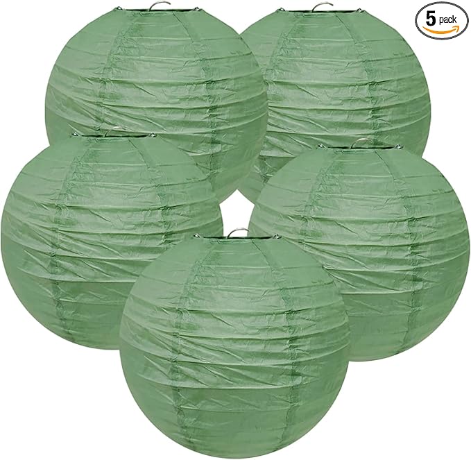8 Inch Sage Green Chinese Japanese Paper Lantern Lamp(Set of 5, Sage Green)