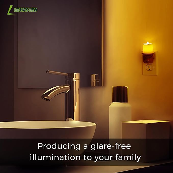 L LOHAS LED Night Light, 2 Pack Amber Flameless Candle Night Light Plug in | Dusk to Dawn Sensor, 0-100LM LED Dimmable Nightlight, Vintage Decorative Night Lights for Hallway Bathroom