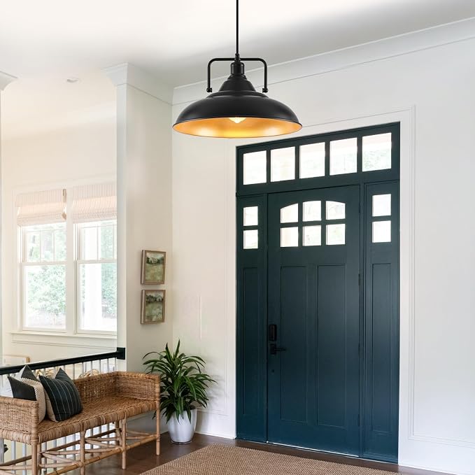 Black Pendant Light, Large Black and Gold Pendant Light 15.7" 3 Packs, Farmhouse Pendant Light, Island Pendant Lights, Kitchen Pendant Lights, Pendant Lights for Kitchen, Living Room