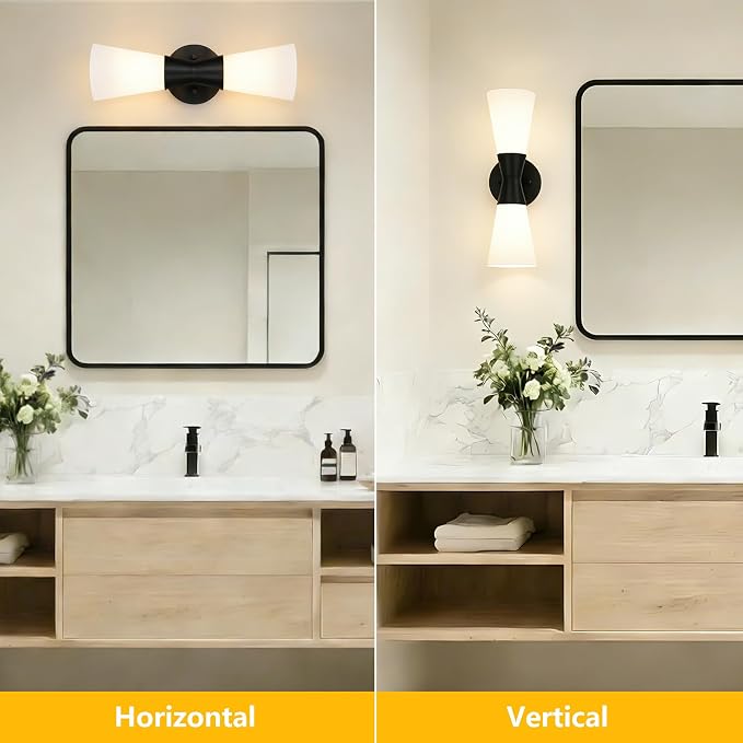 Wall Sconces Set of 2 for Bathroom, Modern Indoor Vanity Light Fixtures 15", Up Down Lighting, Wall Mount Lamp for Living Room Bedroom Hallway Stairway Fireplace Mirror E26 Base 2PC White&Black