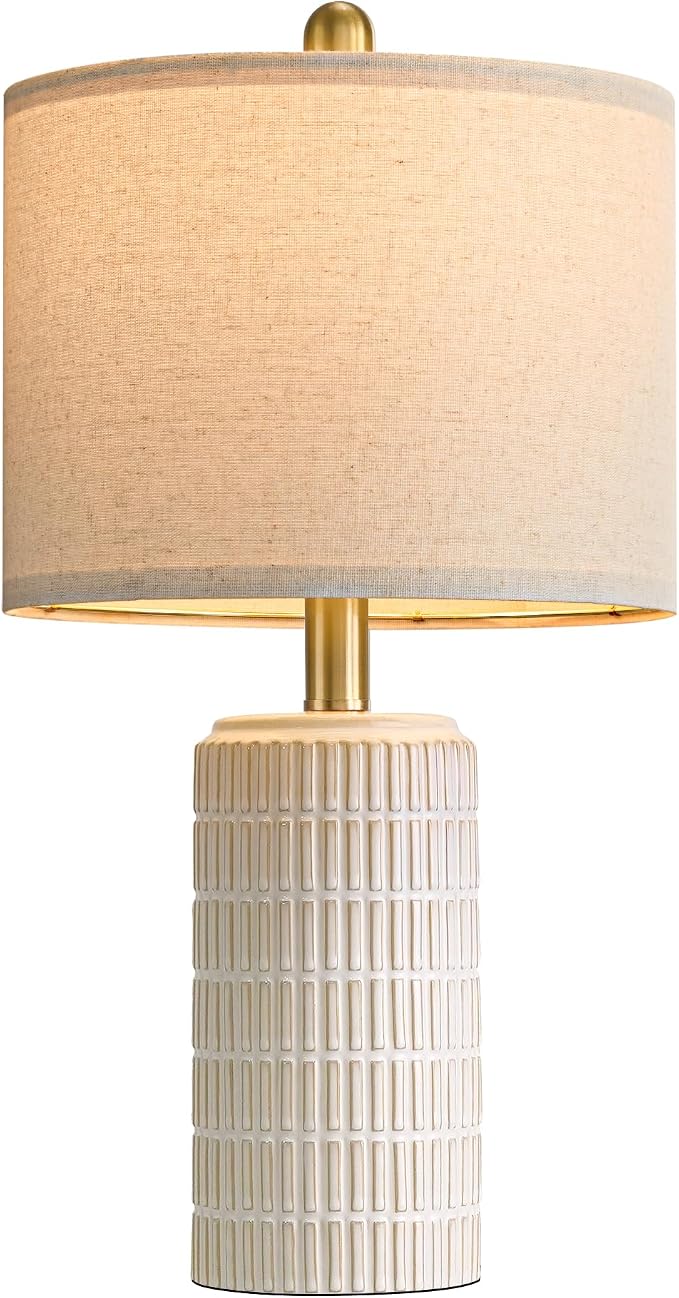 PoKat 21'' Modern Ceramic Table Lamp with Gift Box, White for Bedroom,Small | Bedside lamps for nightstands, gold pole design, farmhouse home decor for living room, ideal housewarming gift for women
