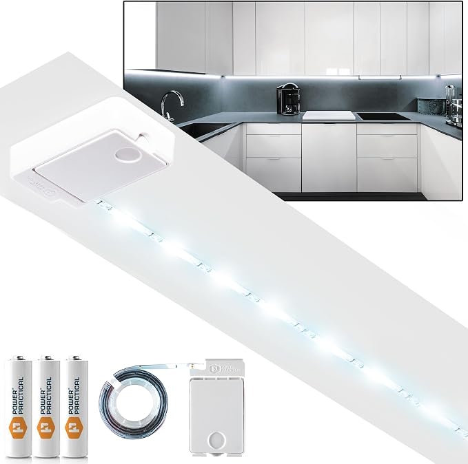 Luminoodle Under Cabinet Lighting - Click LED Light Strip for Shelves, Kitchen Cabinets, & Furniture, 1-Pack Includes Power Button & Tape Adhesive - Daylight White (5000K)