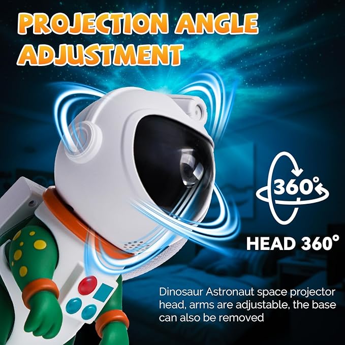 Dinosaur Astronaut Galaxy Star Projector Night Light, 8 in 1 LED Space Planetarium Lamp, 360° Rotating with Remote & Timer, Kids Adults Bedroom Decor, Christmas Birthday Gifts (Green)