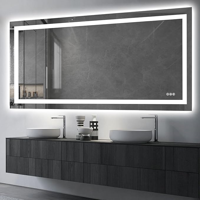 72X36 LED Bathroom Mirror with Lights, Anti-Fog, Dimmable, Backlit + Front Lit, Smart Bathroom Vanity Mirror, Memory Function, Shatterproof, Tempered Glass (Horizontal/Vertical)