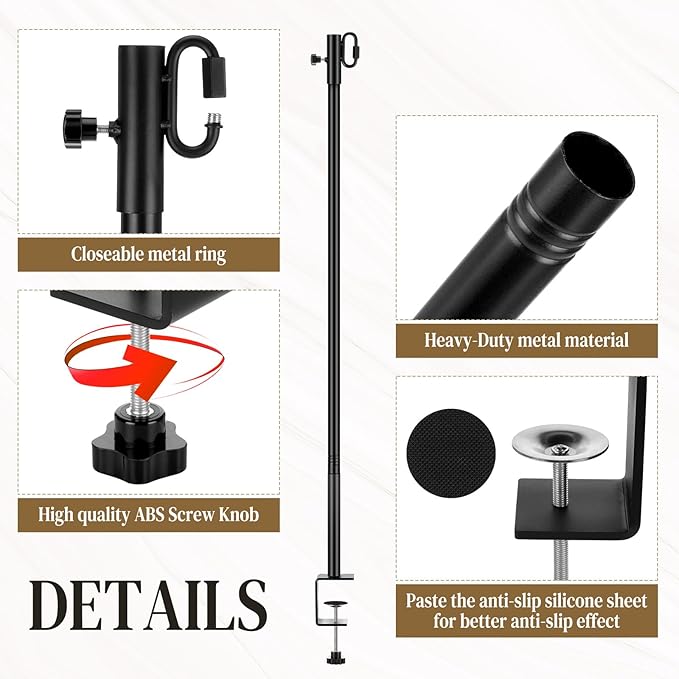 4 Pack Deck String Light Poles with Adjustable 3" Clamp, Outdoor Light Poles for String Lights Christmas Garden Backyard Deck Fence Railing Hanging Bird Feeders, Lanterns, Wind Chimes (63 Inch)