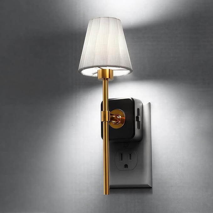 L LOHAS LED Night Lights Plug into Wall, Pleated Fabric Cover Night Light | White Fabric,5000K Daylight with 0-100LM Dimmable,Dusk to Dawn Sensor Vintage Nightlight for Bedroom Living Room