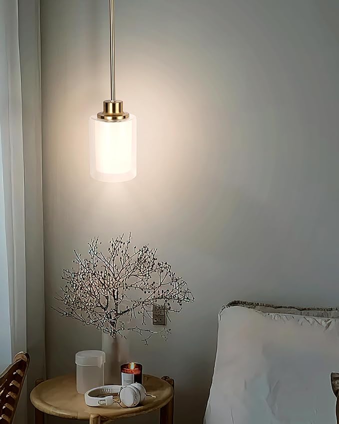 1-Light Mini Pendant Light Fixtures, 3-Pack Modern Hanging Ceiling Lighting, Adjustable Height, Gold Pendant Lamp with Dual Glass for Kitchen Island Bedroom