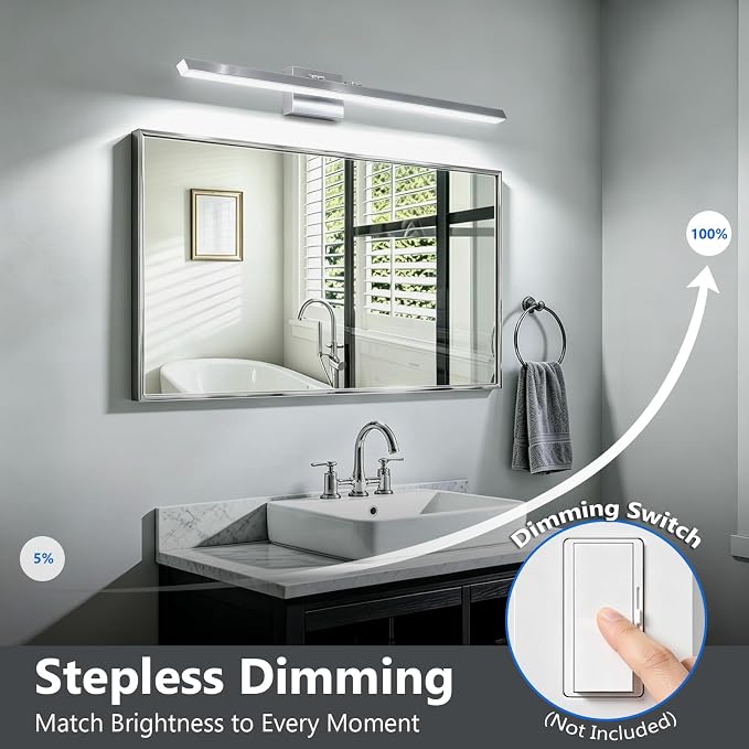 IZORRO Modern Bathroom Vanity Light 40 inch, Rotatable, 32W Dimmable Led Bathroom Light Fixture Over Mirror, Chrome Vanity Light Bar (Cool White 6000K)