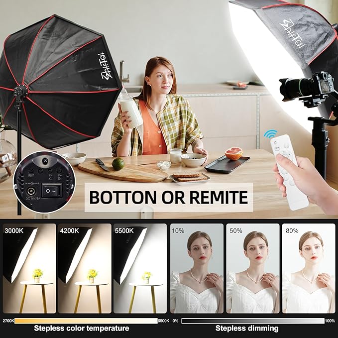 Softbox Lighting Kit,37" Octangle Softbox Photography Lighting Kit with 110W 2700-6500K 11000Lux Dimmable LED Prismatic Lamp and Remote Control,Photo Studio Soft Box Lights for Video Recording