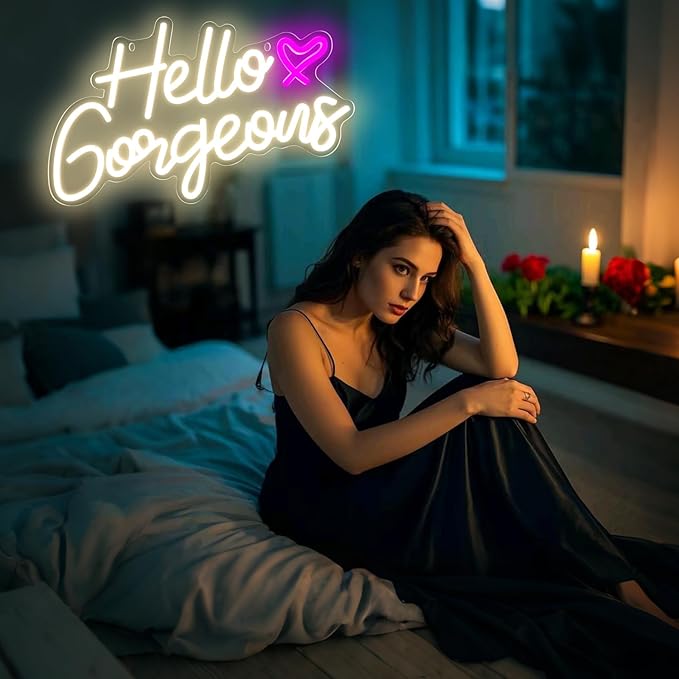 Hello Gorgeous Neon Signs Hello Beautiful LED Neon Lights Dimmable LED Light Sign for Home Wedding Birthday Backdrop Bacelorette Party Decoration, Warm white