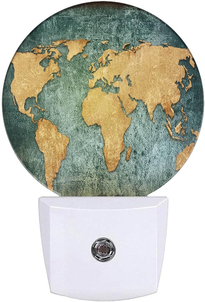 Sea Map Night Lights Plug into Wall Earth World Map Vintage LED Dusk to Dawn Plug-in Nightlight Auto Sensor for Bedroom Bathroom Hallway Living Room